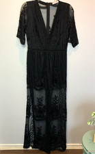 Eleter Maxi Dress w romper Size Med Black Sheer Mesh Lace lined front Whimsigoth
