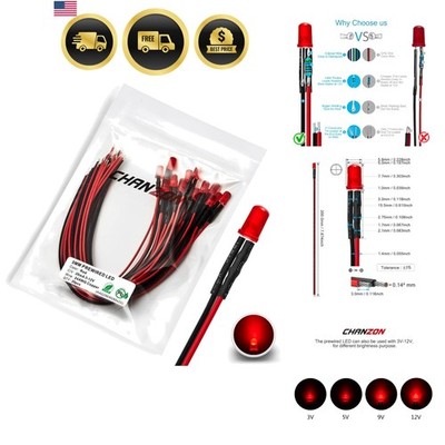 20 pcs Pre-Wired 5mm Red LED Diode Lights Round Diffused Frosted Lens DC 12V ...