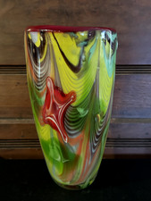 VTG Murano Venetian Hand Blown Primrose Art Glass Vase Millefiori 9" w Sticker