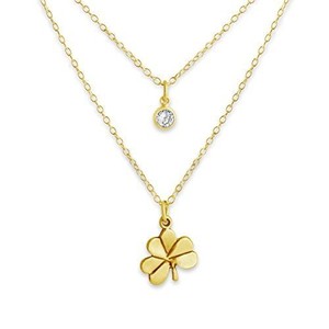 Authentic Azaggi Gold Plated Necklace Cubic Zirconia Shamrock Leaf Clover Pendant Jewelry