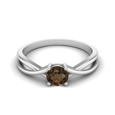 5 MM Round Smoky Quartz 925 Sterling Silver Split Shank Solitaire Women Ring
