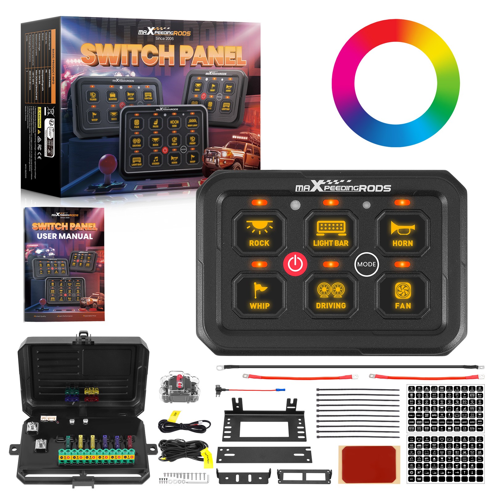 Touch Switch Panel Universal For Off-Road ATV Truck Boat 6 Gang RGB 60A 12V-24V