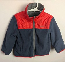 OshKosh B'gosh Fleece Colorblock Zip Jacket Reversible Red Gray 2T Polyester
