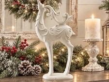 Flourish Carved Reindeer White Resin Deer Statue Elegant Christmas Decor 12  