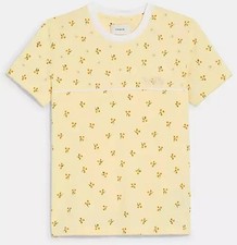 RARE Coach S Small Ditsy Floral T Shirt Organic Cotton Yellow Top Short Sleeves