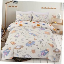 Space Comforter Twin Set Kids Rocket Bedding Set Super Soft Twin 5Pcs Cream