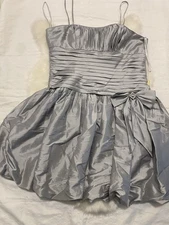 Dress, Vintage, Spaghetti Straps, Side Bow w-Rhinestone, Bubble Hem, Satin Like