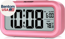 Night Light Alarm Clock Battery Operated with Indoor Temperature, Desk Digital C
