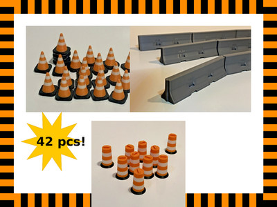 O Scale Roadwork Scenery Lot 42pc Barriers Cones Barrels 1:48 Train Layout SET