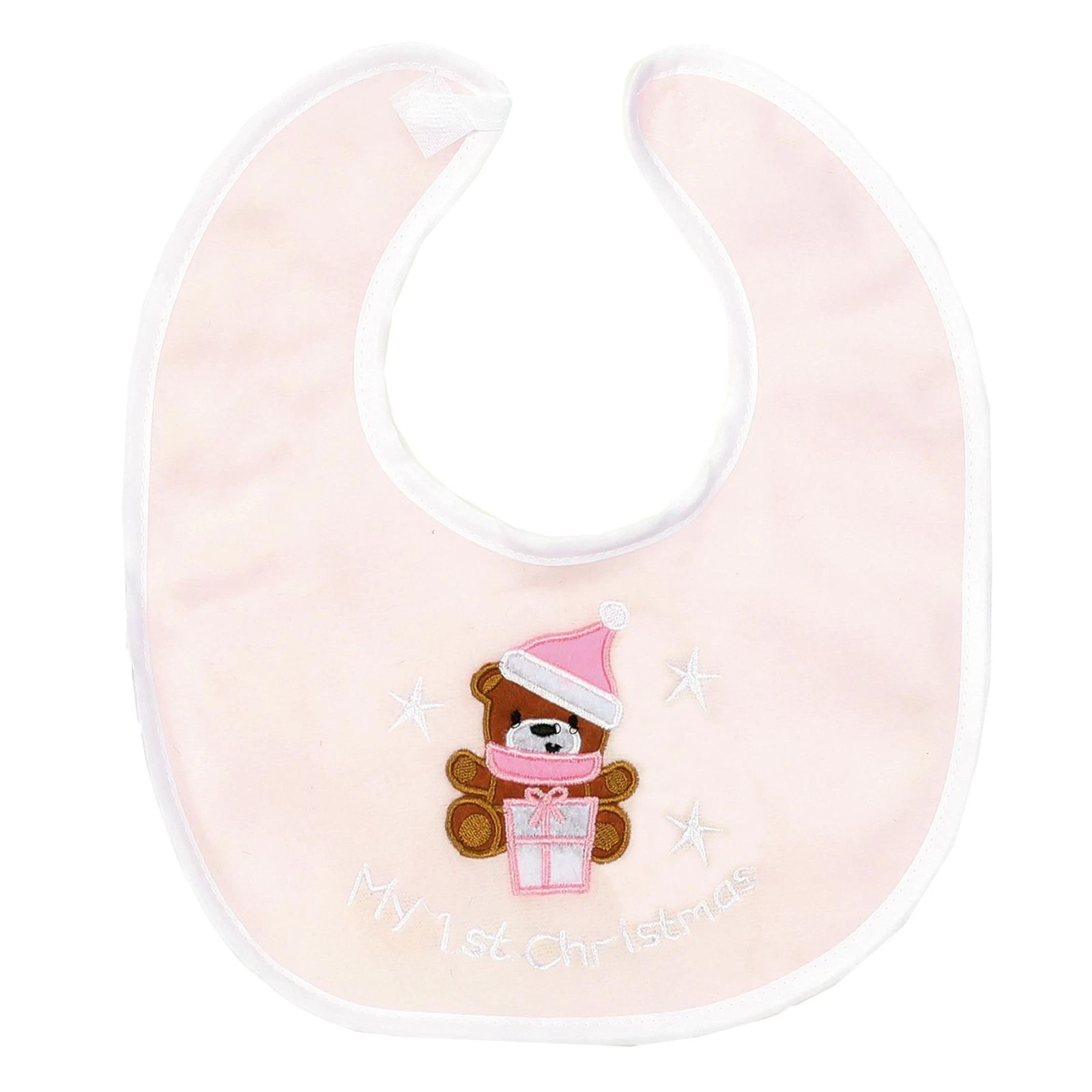 Il Mio Primo Bavaglino Di Natale Per Bambini Con Orso Ricamato E Stelle - Rosa