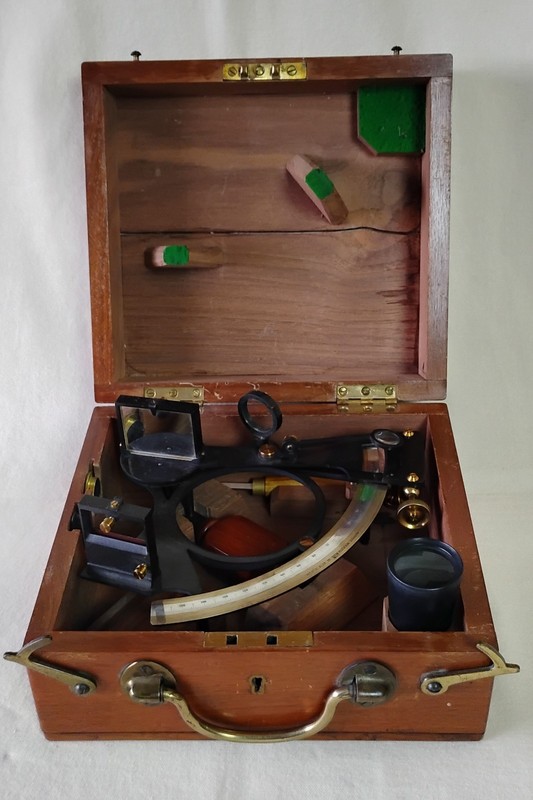 Heath & Co of London Antique Brass Sounding Sextant with Wooden Case