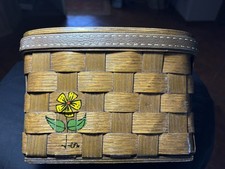 Vintage Rare Signed Caro Nan Would Basket/Purse Lined Girl/Flowers Painted  