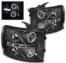 2007-2013 Chevy Silverado Truck Halo Led Projector Headlights Lamp Black Set New