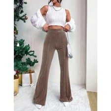 Women's Corduroy Bell Bottom Pants, High Waisted Flare Trousers, Stretch & Warm
