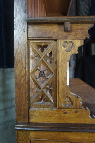 Antique French Gothic Revival Vaisselier Bar Cupboard Sideboard Hutch Linen Fold - Picture 12 of 12