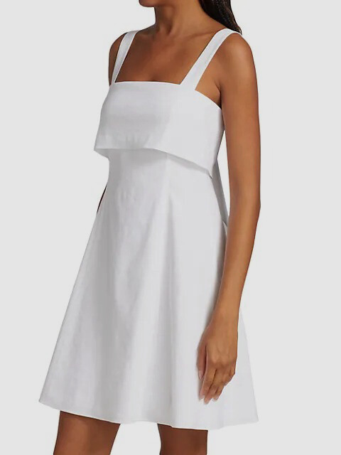 オールインワン・サロペット Theory Flared White Linen Blend Mini Dress $345 Theory Womens White Sleeveless Square Neck Drape Back