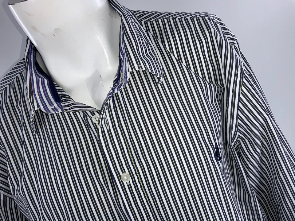 Camisa Thomas Rosa Puño Abatible Calce Clásico 3XL Hombres Blanco Rayas Algodón YGI G2-225 Foto 3 de 4