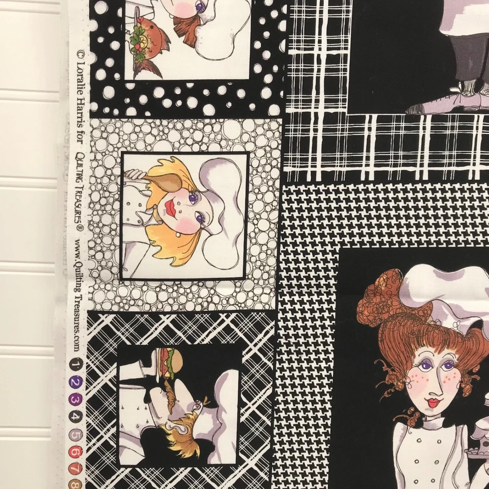 Paneles de tela de algodón LORALIE HARRIS 35" QUÉ CHEFS DE COCINA RARO hombres/mujeres Foto 3 de 4