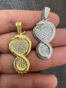 Authentic Real 925 Silver / 14k Gold Plated Dragon Infinite Flame Pendant Necklace Iced CZ