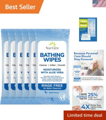 Extra Soft Rinse-Free Bath Wipes for Sensitive Skin - Hospital Grade, 48 Count