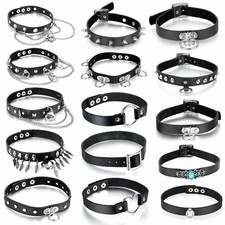 Punk Black Leather Choker Spike Rivet Buckle Collar Necklace Halloween Gift