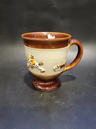 Vintage Bourne Denby Made In England Fox Hunt Stoneware Footed Coffee Mug Cup 4"