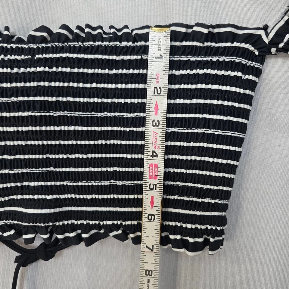 Sujetador corto Xhilaration negro blanco a rayas calado/top fuera del hombro verano playa L Foto 4 de 4