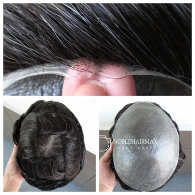 Mens Hair Replacement System Unit Natural Super Thin Skin Hairpiece Toupee  #1B20 UK