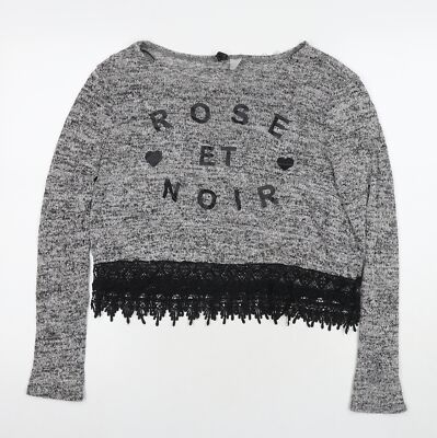 Divided by H&M Damen Pullover Pulli grau Rundhals Polyester Größe M - Rose Et