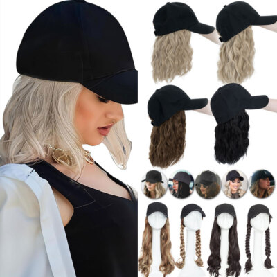 Short/Long Baseball Cap Hat with Synthetic Hair Real Natural Full Wig for Woman