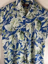 Tori Richard Honolulu Hawaiian ShirtLarge Blue Leaf Short Sleeve w/Free shipping