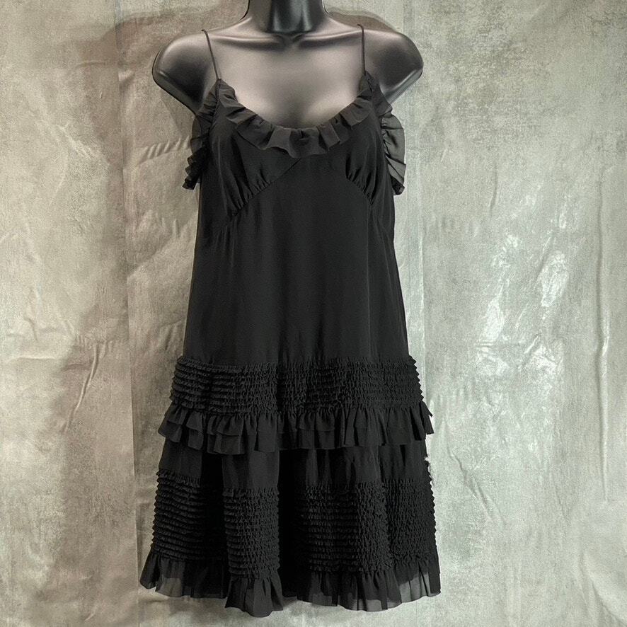 all saints black ruffle dress ALLSAINTS Women's Sanse Thin-Strap Smocked Tulle-Ruffle Mini SZ 2 Black Dress - Bodycon model:Whynter Baby Size:6 Months AllSaints knee