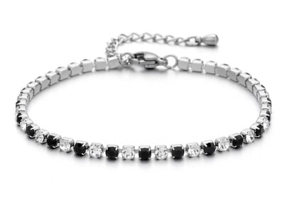 ARMBAND ELEGANT EDELSTAHL DAMEN SCHWARZ SILBERFARBEN MIT STRASS STEINEN