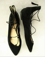 INC INTERNATIONAL CONCEPTS~NEW!!~BLACK SUEDE FLAT BALLET LACE UP SHOES-SZ:7.5M