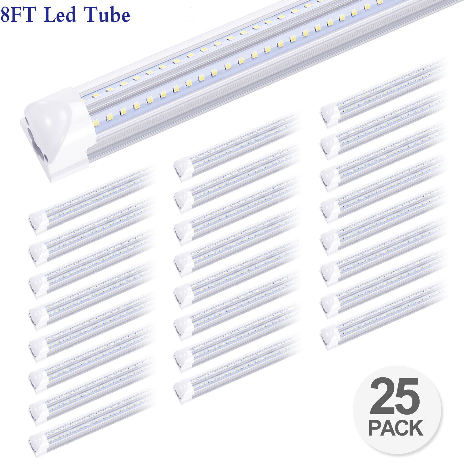 25-Pack 8FT LED Tube Fixtures 72W T8 Integrated Shop Lights