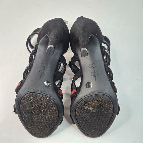 Strappy Stiletto Heels Sz 7 Black Southwestern Beaded Dressy High Heeled Sandals - Picture 8 of 11