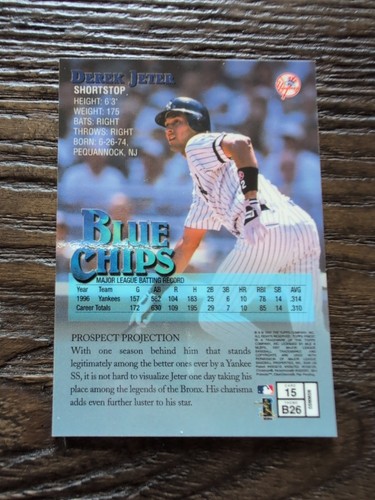 1997 Topps Finest - Derek Jeter #15 B26 Blue Chips - Bild 2 von 2