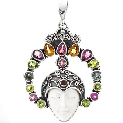 925 Sterlingsilber Turmalin Peridot Citrin Göttin Schnitzerei Anhänger, 2 5/8''