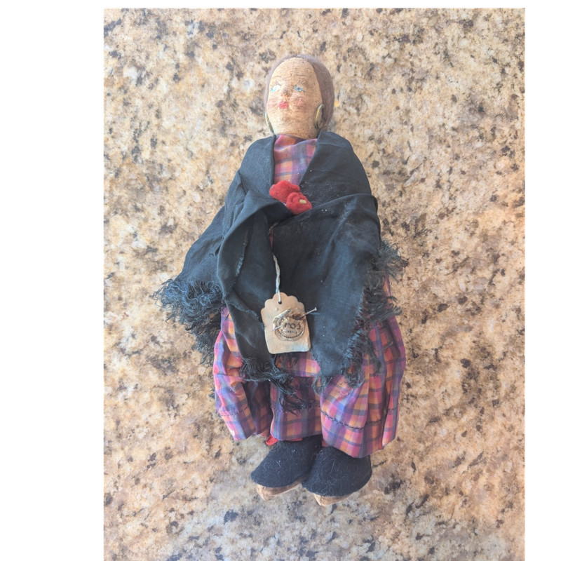 Lenci Rag & Cloth Doll Plaid Dress Black Shawl Florence Tag Cloth Fabric