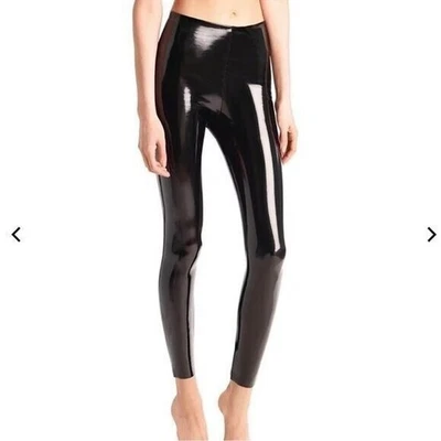Legging En Cuir Verni Noir Taille XL À Taille Haute Commando Brillant À Enfiler - Photo 1/4