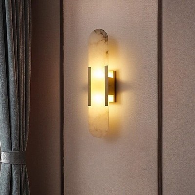 Marble Wall Sconce Solid Brass Frame Warm Light Wall Lamp Bedroom Home Decor