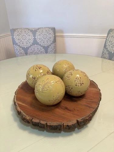 PIER 1 SET OF 4 LARGE DECORATIVE CERAMIC ORBS-CARPET BALLS SAGE GREEN 4”