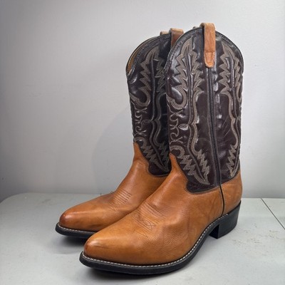 Vintage Rare DOUBLE H Western Cowboy Boots Leather Mens 12 D TWO TONE Brown Tan