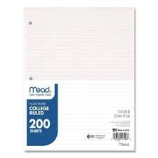 Mead 17208 8" x 11" College Rule 3-Hole Filler Paper (200/PK) New