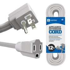 Gray 12 FT Heavy Duty Appliance Extension Cord 14/3 15A 1875W Flat Plug ETL