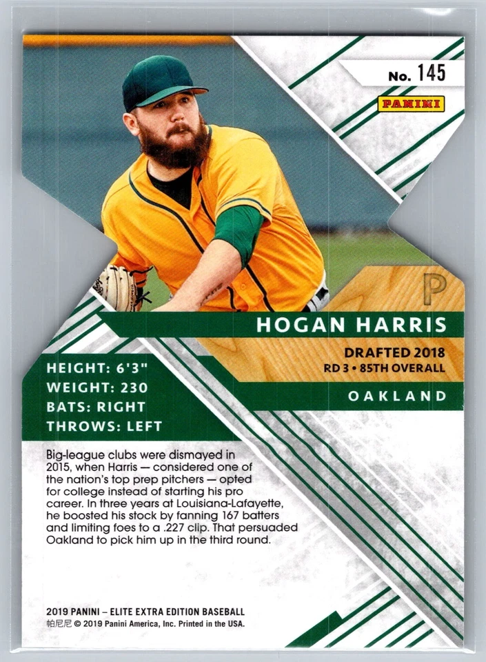 2019 Panini Elite Extra Edition 145 Hogan Harris Die Cut Emerald SN49 Athletics - Image 2 of 2