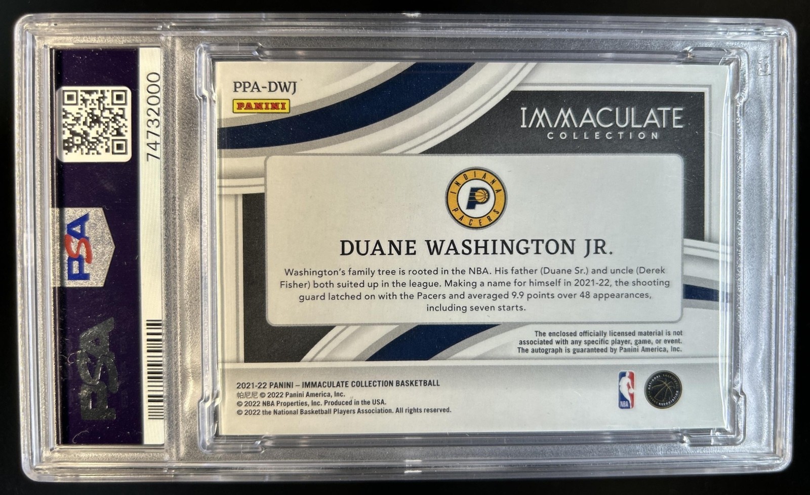 2021-22 Immaculate Duane Washington Jr. Premium Patch Auto RC Red #/25 PSA 9 view 2