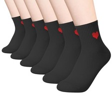 Women's Cute Ankle Crew Socks, 5/6 Pairs Novelty Fun Heart 5.5-8.5 Black