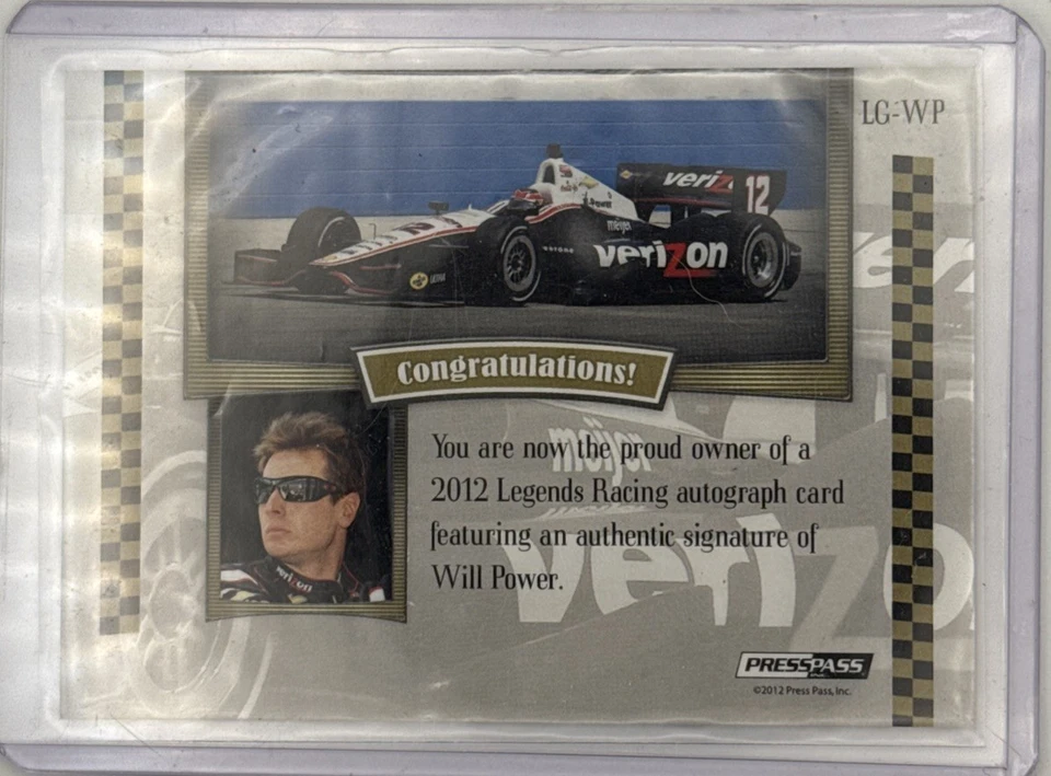 2012 Press Pass Legends Auto Holofoil 134/250 Will Power #LG-WP Auto Indy Penske - Image 3 of 3