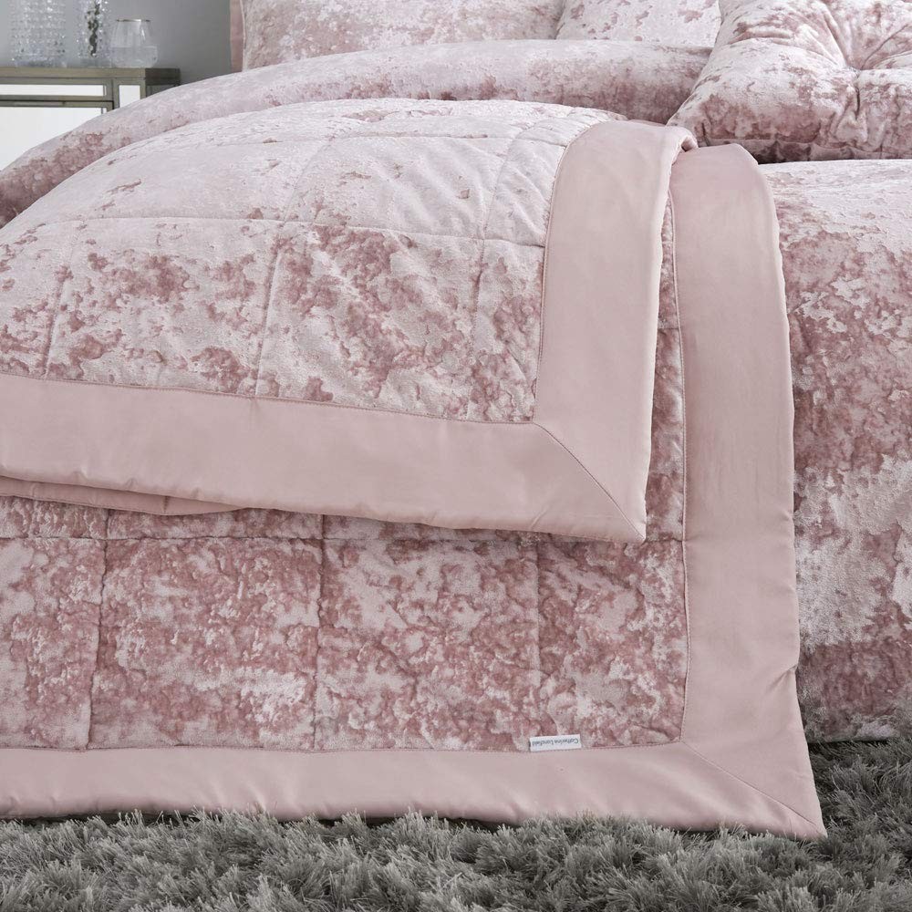Catherine Lansfield Crushed Velvet Quilted Bedspread - Blush Pink - 220x220 cm - Image 2
